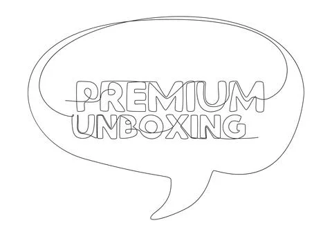 One continuous line of speech bubble with Premium Unboxing text. Thin Line .. 库存插图