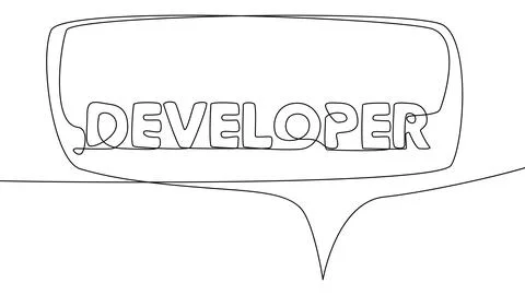 One continuous line of speech bubble with Developer text. Thin Line Illustr.. Stock Illustration