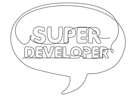 One continuous line of speech bubble with Super Developer text. Thin Line I.. イラスト素材