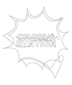 One continuous line of speech bubble with Colossal Station text. Thin Line .. Stock Illustration