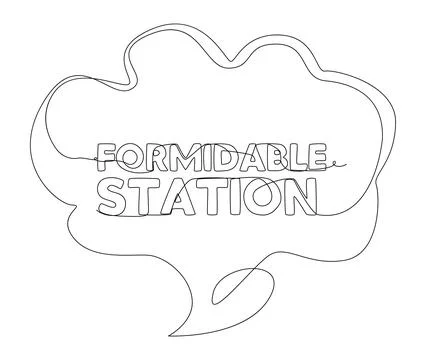 One continuous line of speech bubble with Formidable Station text. Thin Lin.. Stock Illustration