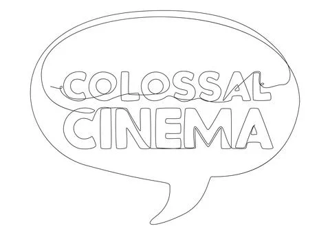 One continuous line of speech bubble with Colossal Cinema text. Thin Line I.. Stock Illustration