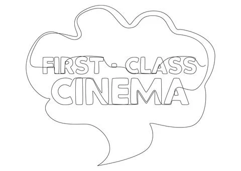 One continuous line of speech bubble with First-Class Cinema text. Thin Lin.. Stock Illustration