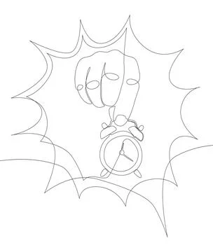 One continuous line of speech bubble with Alarm Clock. Thin Line Illustrati.. イラスト素材