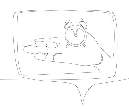 One continuous line of speech bubble with Alarm Clock. Thin Line Illustrati.. Stock Illustration