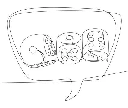 One continuous line of speech bubble with dice. Thin Line Illustration vect.. Stock Illustration