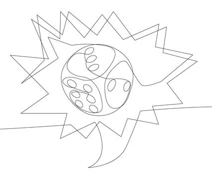 One continuous line of speech bubble with dice. Thin Line Illustration vect.. Stock Illustration