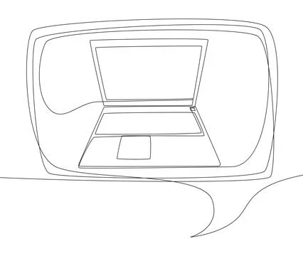 One continuous line of speech bubble with Laptop. Thin Line Illustration ve.. Stock Illustration