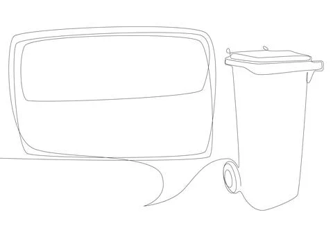 One continuous line of speech bubble with Garbage Bin. Thin Line Illustrati.. Stock Illustration