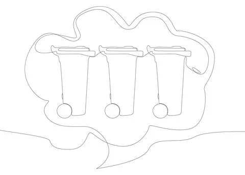 One continuous line of speech bubble with Garbage Bin. Thin Line Illustrati.. Stock Illustration