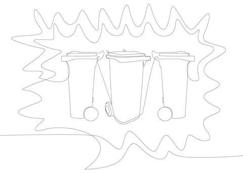One continuous line of speech bubble with Garbage Bin. Thin Line Illustrati.. Stock Illustration