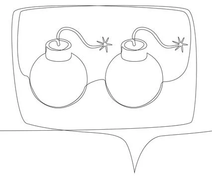 One continuous line of speech bubble with Bomb. Thin Line Illustration vect.. 스톡 일러스트