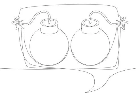 One continuous line of speech bubble with Bomb. Thin Line Illustration vect.. Stock Illustration
