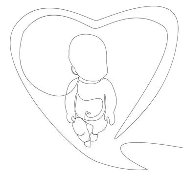 One continuous line of speech bubble with baby. Thin Line Illustration vect.. Stock Illustration