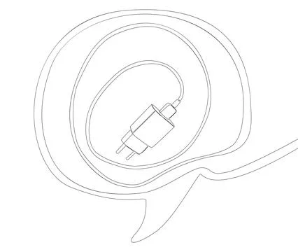One continuous line of speech bubble with Smart phone charger. Thin Line Il.. Stock Illustration