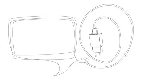 One continuous line of speech bubble with Smart phone charger. Thin Line Il.. Stock Illustration
