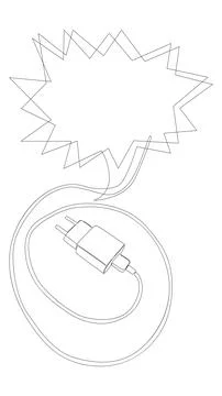 One continuous line of speech bubble with Smart phone charger. Thin Line Il.. Stock Illustration