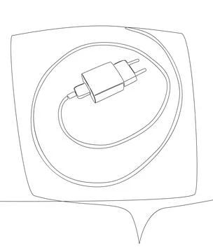 One continuous line of speech bubble with Smart phone charger. Thin Line Il.. Stock Illustration
