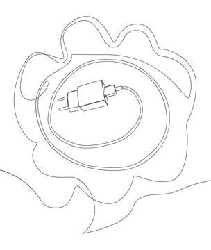 One continuous line of speech bubble with Smart phone charger. Thin Line Il.. Stock Illustration