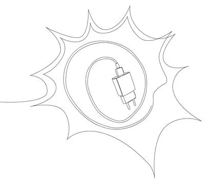 One continuous line of speech bubble with Smart phone charger. Thin Line Il.. Stock Illustration