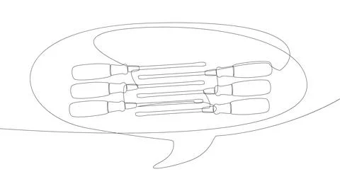 One continuous line of speech bubble with Screwdriver. Thin Line Illustrati.. Stock Illustration