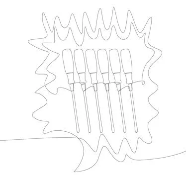 One continuous line of speech bubble with Screwdriver. Thin Line Illustrati.. Иллюстрация