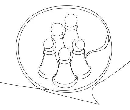 One continuous line of speech bubble with pawn, chess piece. Thin Line Illu.. Stock Illustration
