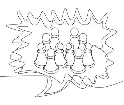 One continuous line of speech bubble with pawn, chess piece. Thin Line Illu.. Stock Illustration