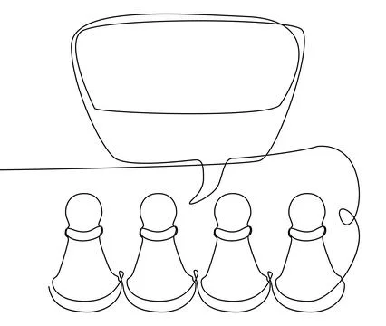 One continuous line of speech bubble with pawn, chess piece. Thin Line Illu.. Stock Illustration