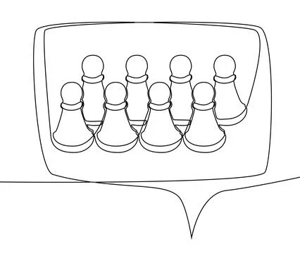One continuous line of speech bubble with pawn, chess piece. Thin Line Illu.. Stock Illustration