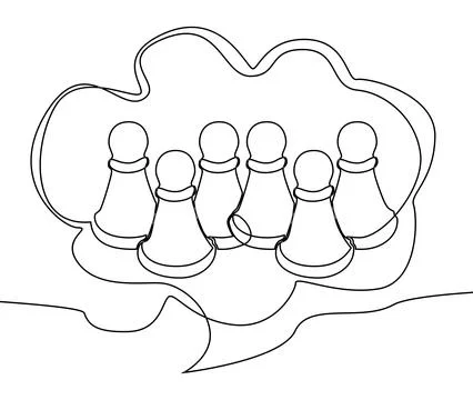 One continuous line of speech bubble with pawn, chess piece. Thin Line Illu.. Stock Illustration
