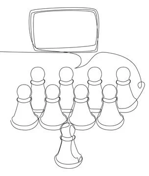One continuous line of speech bubble with pawn, chess piece. Thin Line Illu.. Stock Illustration
