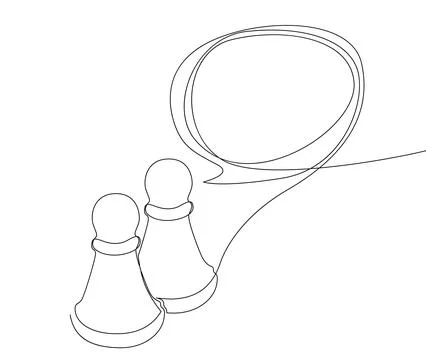 One continuous line of speech bubble with pawn, chess piece. Thin Line Illu.. Stock Illustration