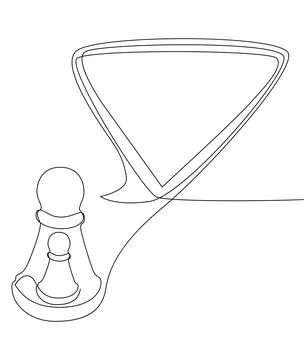 One continuous line of speech bubble with pawn, chess piece. Thin Line Illu.. Stock Illustration