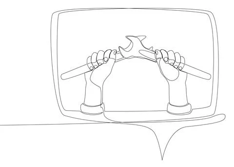 One continuous line of speech bubble with Wrench. Thin Line Illustration ve.. Stock Illustration