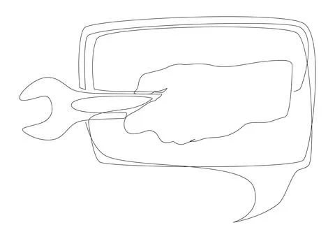 One continuous line of speech bubble with Wrench. Thin Line Illustration ve.. Stock Illustration