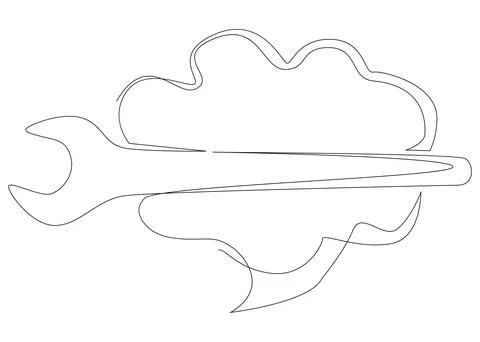 One continuous line of speech bubble with Wrench. Thin Line Illustration ve.. Stock Illustration