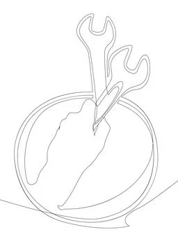 One continuous line of speech bubble with Wrench. Thin Line Illustration ve.. Stock Illustration