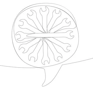 One continuous line of speech bubble with Wrench. Thin Line Illustration ve.. Stock Illustration