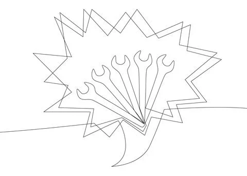 One continuous line of speech bubble with Wrench. Thin Line Illustration ve.. Stock Illustration