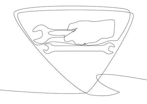 One continuous line of speech bubble with Wrench. Thin Line Illustration ve.. Stock Illustration