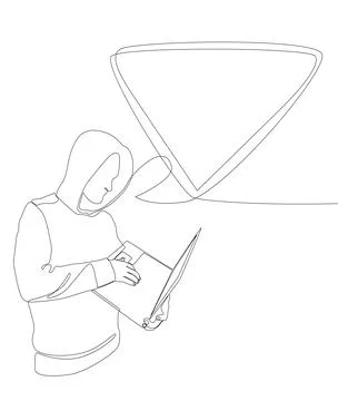 One continuous line of speech bubble with Computer Hacker. Thin Line Illust.. Stockillustratie