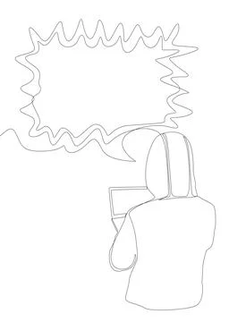 One continuous line of speech bubble with Computer Hacker. Thin Line Illust.. Stockillustratie