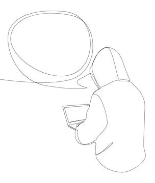 One continuous line of speech bubble with Computer Hacker. Thin Line Illust.. Stock Illustration