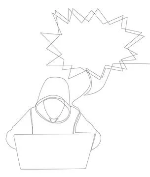One continuous line of speech bubble with Computer Hacker. Thin Line Illust.. Illustrazione stock