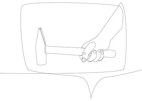One continuous line of speech bubble with hammer. Thin Line Illustration To.. Stock Illustration