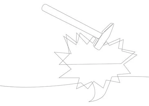 One continuous line of speech bubble with hammer. Thin Line Illustration To.. Stock Illustration