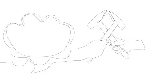 One continuous line of speech bubble with hammer. Thin Line Illustration To.. Stock Illustration