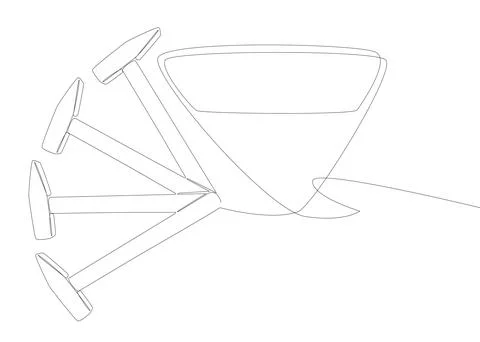 One continuous line of speech bubble with hammer. Thin Line Illustration To.. Иллюстрация