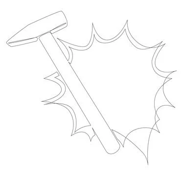 One continuous line of speech bubble with hammer. Thin Line Illustration To.. Stock Illustration